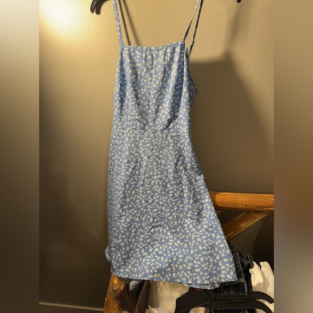 Blue Floral Spaghetti Strap Dress